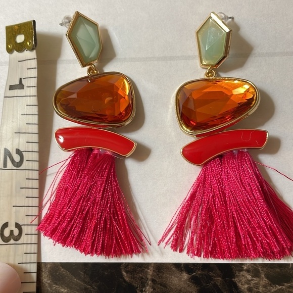 Zara Colorful Stone Gem Tassel Drop Earrings - Picture 8 of 13